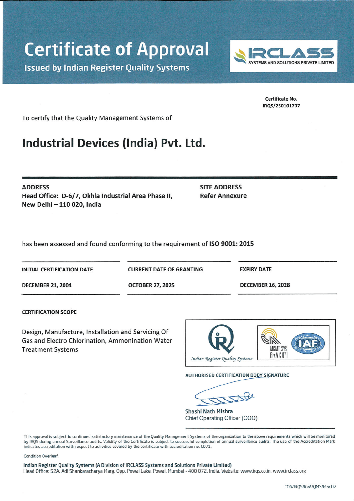 ISO 9001:2015 certificate